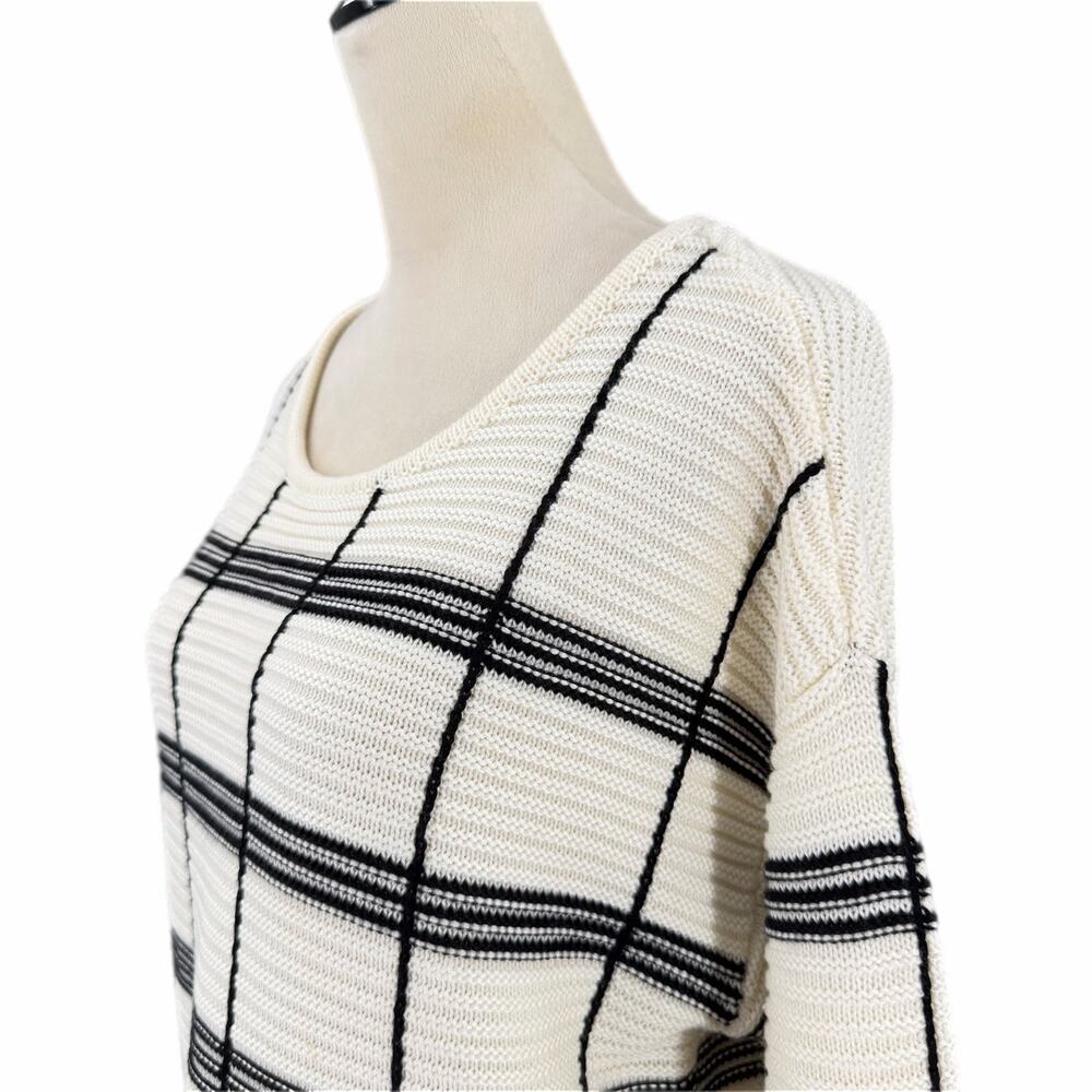 Calvin Klein Cream Black Check Plaid Pullover Relaxed Classic Everyday Sweater - Picture 5 of 12
